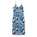 Blue Japanese Wave Pattern Print Jersey Midi Cami Dress