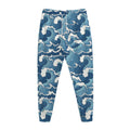 Blue Japanese Wave Pattern Print Jogger Pants