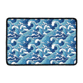 Blue Japanese Wave Pattern Print Kitchen Mat