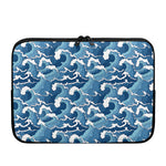 Blue Japanese Wave Pattern Print Laptop Sleeve