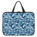 Blue Japanese Wave Pattern Print Laptop Sleeve With Handle