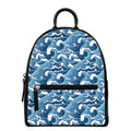 Blue Japanese Wave Pattern Print Leather Backpack