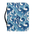 Blue Japanese Wave Pattern Print Leather Bible Cover