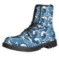 Blue Japanese Wave Pattern Print Lace-Up Boots