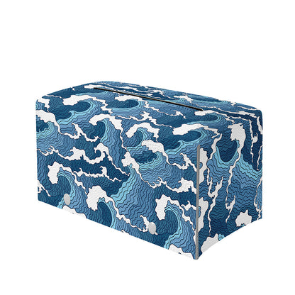Blue Japanese Wave Pattern Print Leather Tissue Box Cover