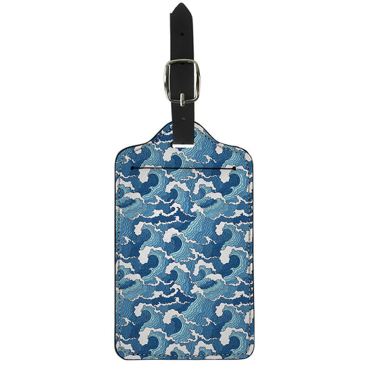 Blue Japanese Wave Pattern Print Luggage Tag