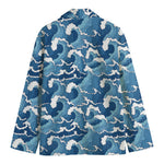 Blue Japanese Wave Pattern Print Men's Blazer