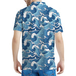 Blue Japanese Wave Pattern Print Men's Polo Shirt