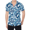 Blue Japanese Wave Pattern Print Men's Shirt