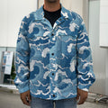 Blue Japanese Wave Pattern Print Men's Shirt Jacket