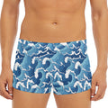 Blue Japanese Wave Pattern Print Men's Short Boxer Briefs