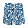 Blue Japanese Wave Pattern Print Men's Athletic Shorts
