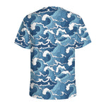 Blue Japanese Wave Pattern Print Men's Sports T-Shirt