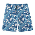 Blue Japanese Wave Pattern Print Men's Swim Trunks