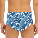 Blue Japanese Wave Pattern Print Men's Triangle Swim Briefs