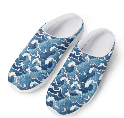 Blue Japanese Wave Pattern Print Mesh Casual Shoes