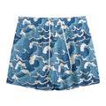 Blue Japanese Wave Pattern Print Mesh Shorts