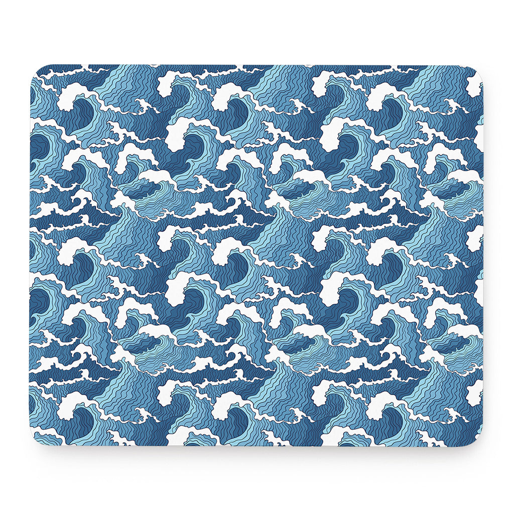 Blue Japanese Wave Pattern Print Mouse Pad
