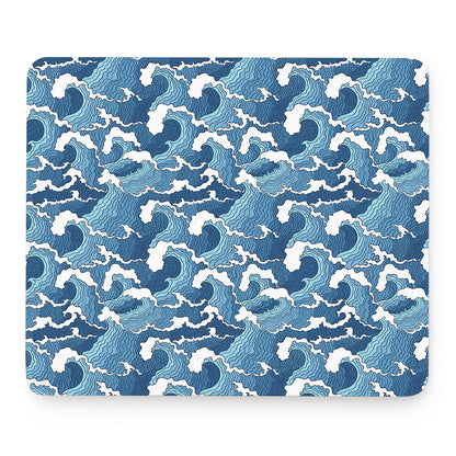 Blue Japanese Wave Pattern Print Mouse Pad