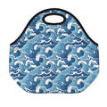 Blue Japanese Wave Pattern Print Neoprene Lunch Bag