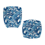 Blue Japanese Wave Pattern Print Office Chair Cover