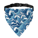 Blue Japanese Wave Pattern Print Over The Collar Dog Bandana