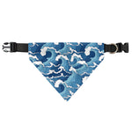 Blue Japanese Wave Pattern Print Over The Collar Dog Bandana