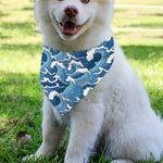 Blue Japanese Wave Pattern Print Over The Collar Dog Bandana