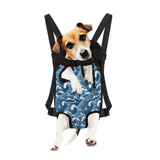 Blue Japanese Wave Pattern Print Pet Carrier Backpack