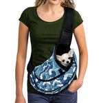 Blue Japanese Wave Pattern Print Pet Sling Carrier