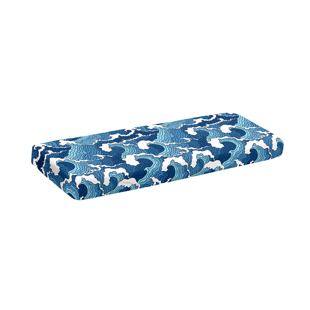 Blue Japanese Wave Pattern Print Piano Keyboard Cover