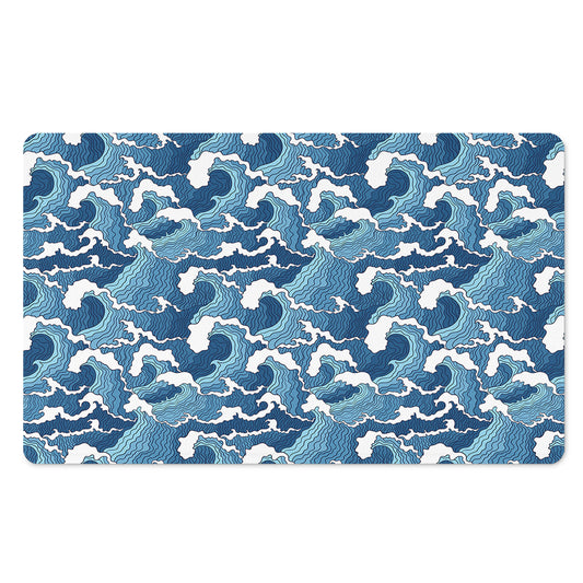 Blue Japanese Wave Pattern Print Polyester Doormat