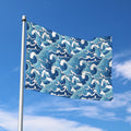 Blue Japanese Wave Pattern Print Polyester Flag