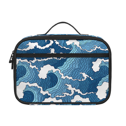 Blue Japanese Wave Pattern Print Portable Lunch Bag