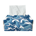 Blue Japanese Wave Pattern Print Rectangle Tissue Box Cover