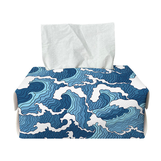 Blue Japanese Wave Pattern Print Rectangle Tissue Box Cover