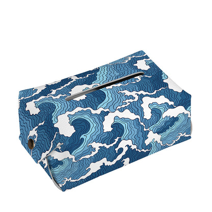 Blue Japanese Wave Pattern Print Rectangle Tissue Box Cover