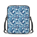 Blue Japanese Wave Pattern Print Rectangular Crossbody Bag
