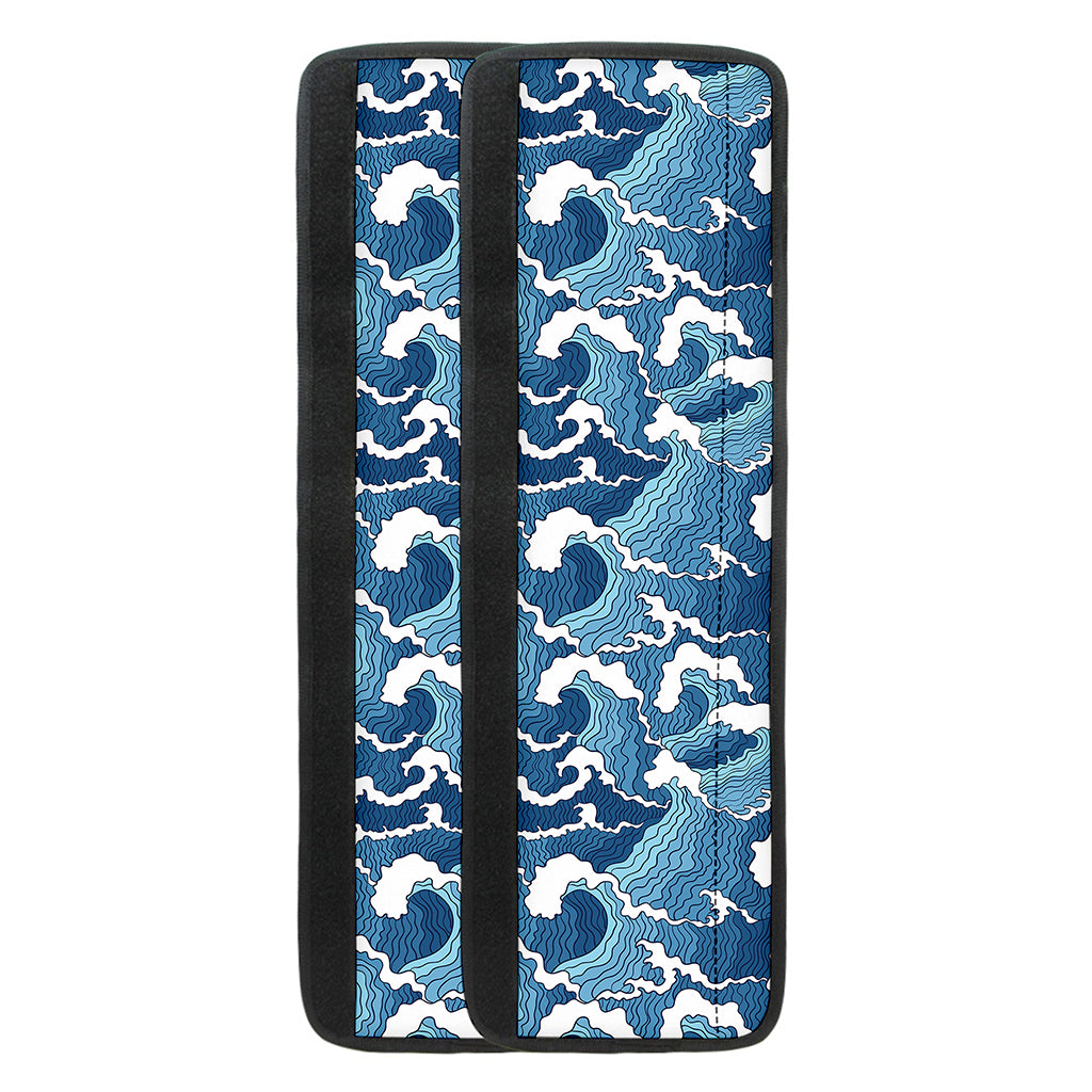 Blue Japanese Wave Pattern Print Refrigerator Handle Covers