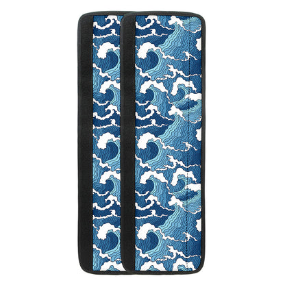 Blue Japanese Wave Pattern Print Refrigerator Handle Covers