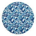 Blue Japanese Wave Pattern Print Round Blanket