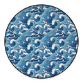 Blue Japanese Wave Pattern Print Round Floor Mat