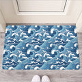 Blue Japanese Wave Pattern Print Rubber Doormat