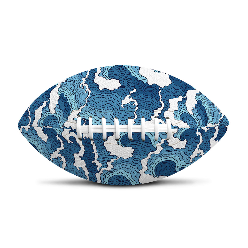 Blue Japanese Wave Pattern Print Rugby Ball