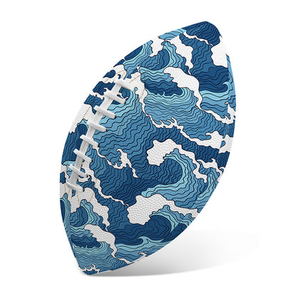 Blue Japanese Wave Pattern Print Rugby Ball