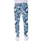 Blue Japanese Wave Pattern Print Scuba Joggers