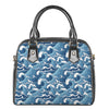 Blue Japanese Wave Pattern Print Shoulder Handbag