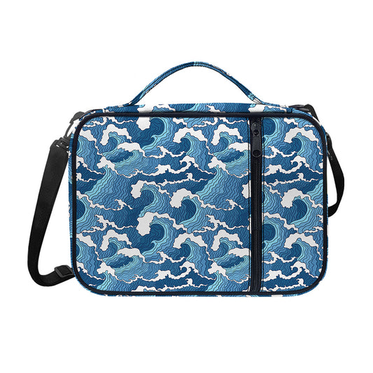 Blue Japanese Wave Pattern Print Shoulder Strap Bible Bag