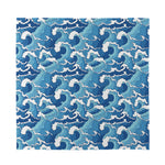 Blue Japanese Wave Pattern Print Silk Bandana