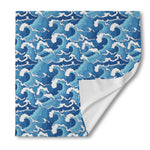 Blue Japanese Wave Pattern Print Silk Bandana